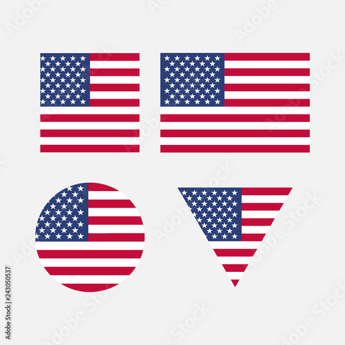 A set of flags of the United States of America. Flags of different shapes. Independence Day. Vector illustration. EPS10