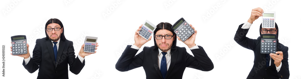 Man with calculator isolated on white Man with calculator isolated on white