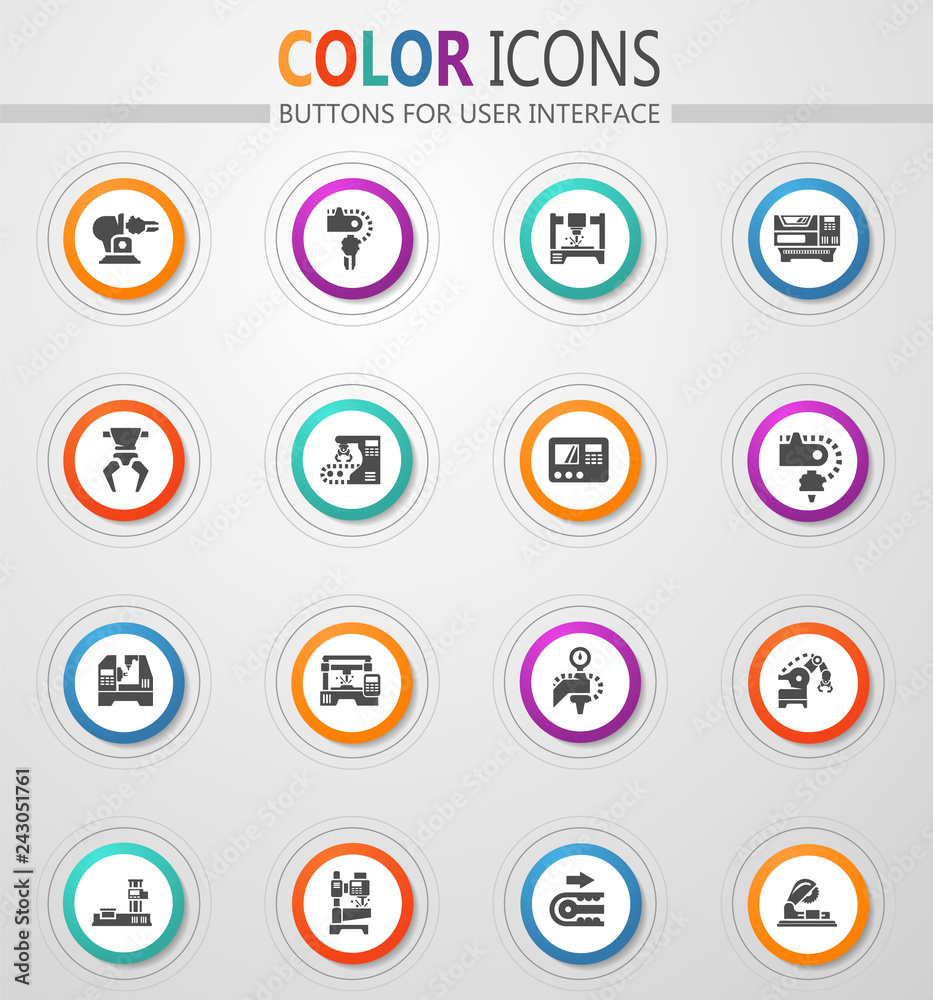 Machine tool icons set Machine tool icons set