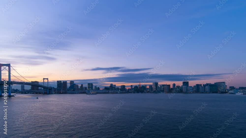 東京風景・タイムラプス・虹色ライトアップ レンボーブリッジ 夕景から夜景・2019・4k 東京風景・タイムラプス・虹色ライトアップ レンボーブリッジ 夕景から夜景・2019・4k