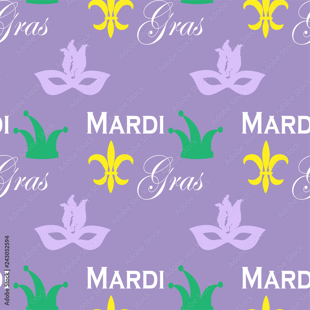 Seamless pattern of Mardi Gras symbols . Vector illustration EPS10.