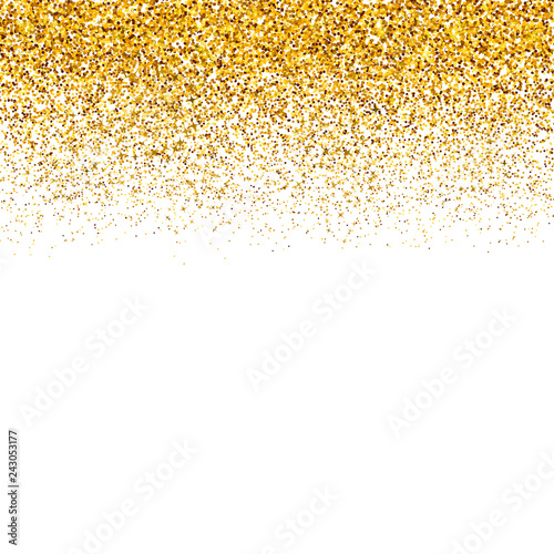 Gold confetti vector background. Falling golden dots border isolated on white. Gold glitter texture effect. Easy to edit template