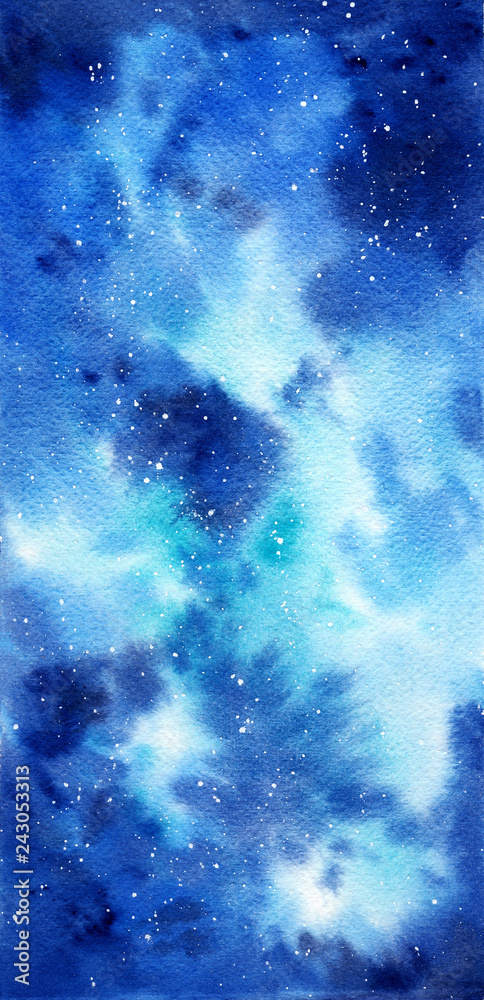 Naklejka Space watercolor hand painted background. Abstract galaxy painting.
