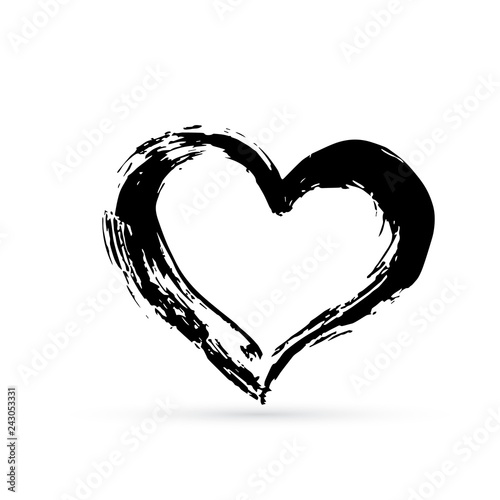 Hand drown heart. Black textured brush stroke. Grunge shape of heart. Valentines day sign. Love symbol.