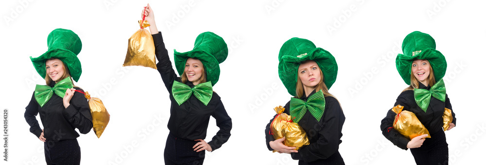 Fototapeta premium Young woman with green giant bow-tie 