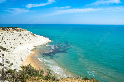 Scala dei Turchi white cliff and beautiful turquoise waters of Mediterranean Sea, Realmonte, Agrigento province, Sicily, Italy