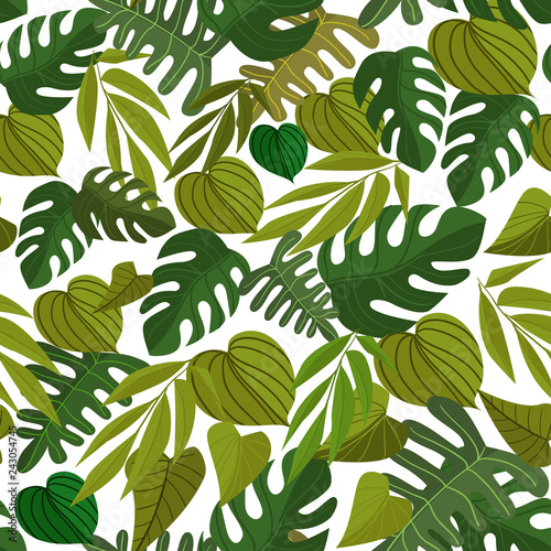 Seamless pattern with tropical leaves. Cartoon Vector Illustration