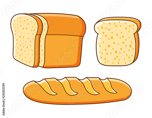 Half a loaf of bread with slice and baguette isolated