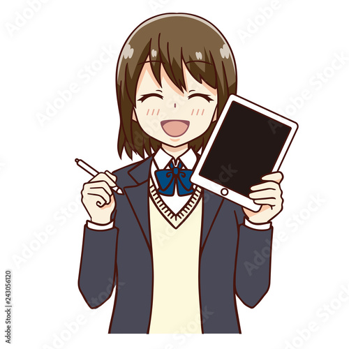 女子　学生　タブレット端末　