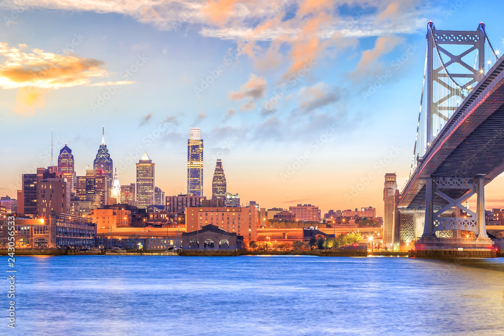 Philadelphia skyline at sunset