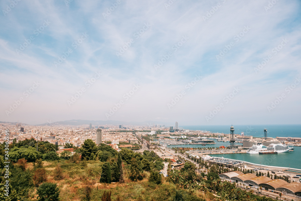 Panorama view of Barcelona from Montjuic hill, Catalonia, Spain