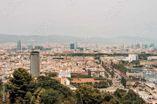 Panorama view of Barcelona from Montjuic hill, Catalonia, Spain