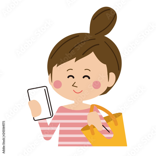 外出先でスマホ操作を完了するかわいい女性
