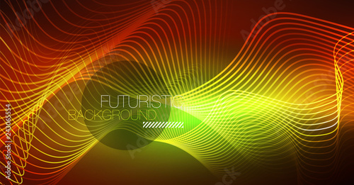 Neon lines wave background. Abstract composition