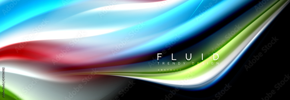 Bright colorful liquid fluid lines on black, modern abstract background Bright colorful liquid fluid lines on black, modern abstract background