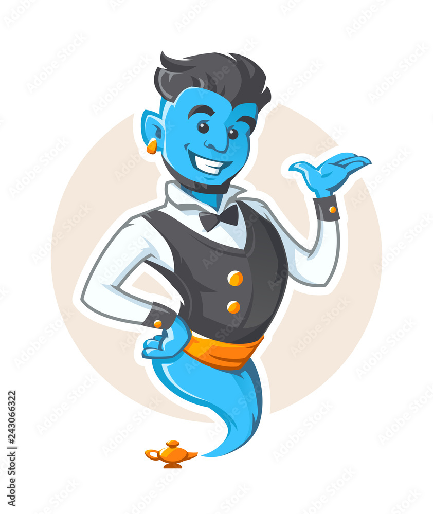 Happy Smiling Genie Appearing from the Magic Lamp Happy Smiling Genie Appearing from the Magic Lamp