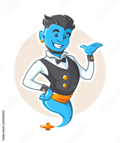 Happy Smiling Genie Appearing from the Magic Lamp