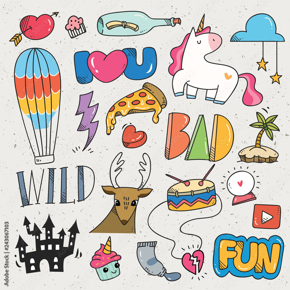 Kawaii doodle set, can be use as fashion patch Kawaii doodle set, can be use as fashion patch
