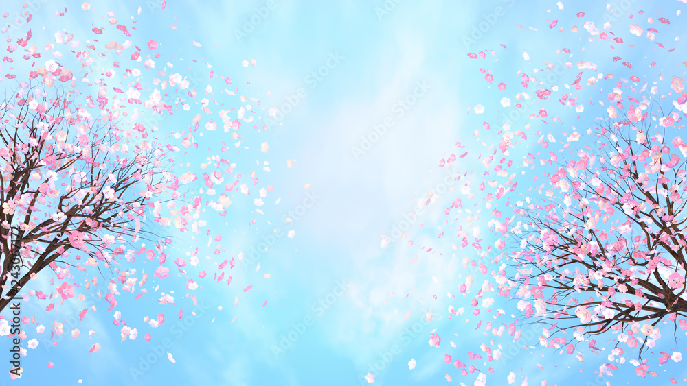 Naklejka premium 3d rendering picture of cherry blossom against blue sky.