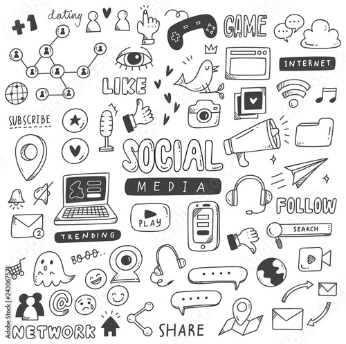 Social media background in doodle style vector illustration