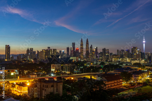 KUALA LUMPUR, MALAYSIA - 13th JAN 2019; Majestic sunrise over downtown Kuala Lumpur, Malaysia. 