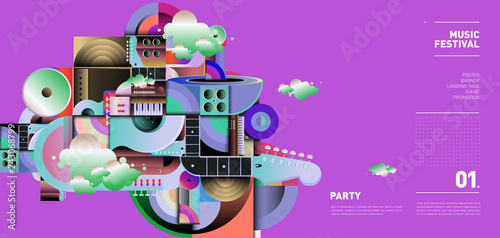 Music Festival Illustration Design for Party and Event. Vector Illustration Collage of Music for Background and Wallpaper in eps 10