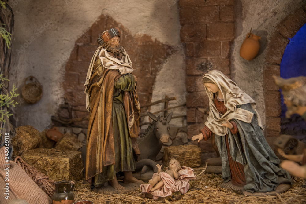 Naklejka premium Nacimiento 24 diciembre, navidad, reyes magos, pastores, religion, tradiciones, melchor, gaspar, baltazar, estrella belem