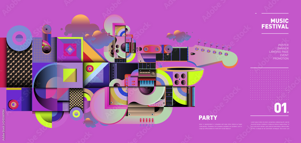Obraz premium Music Festival Illustration Design for Party and Event. Vector Illustration Collage of Music for Background and Wallpaper in eps 10