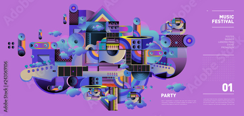 Music Festival Illustration Design for Party and Event. Vector Illustration Collage of Music for Background and Wallpaper in eps 10