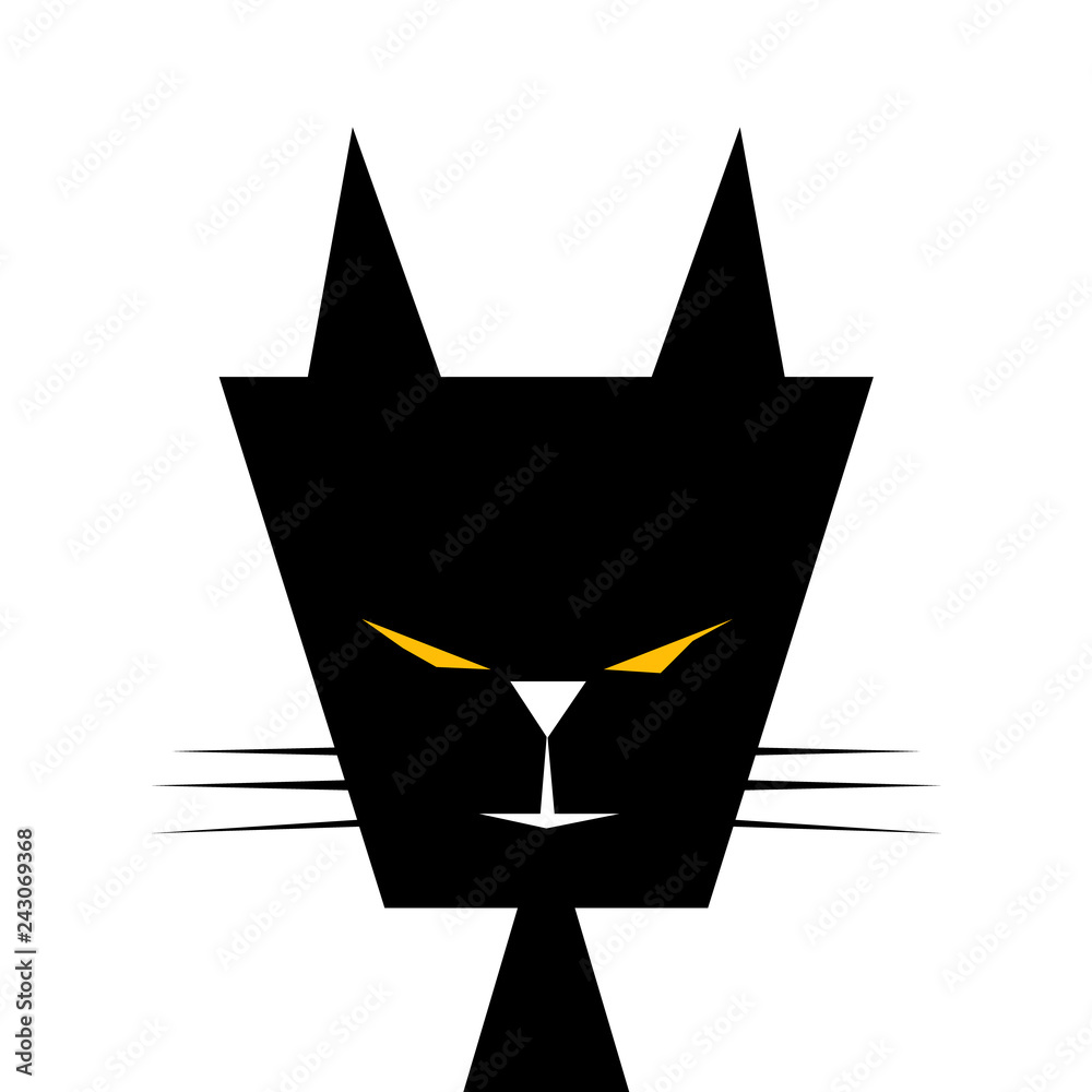 Cat Looking Ahead. Closeup. Vector Illustration.