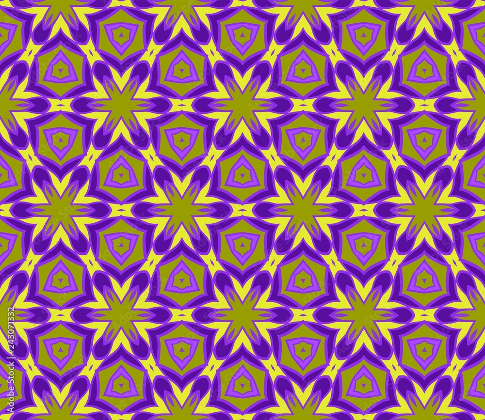 Seamless Pattern With Geometric Ornament. Vector Illustration. For Fabric, Textile, Print. Purple, yellow color