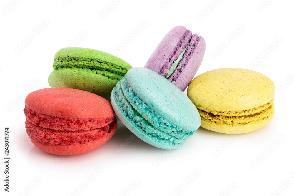 colorful macaroons isolated on white background closeup colorful macaroons isolated on white background closeup