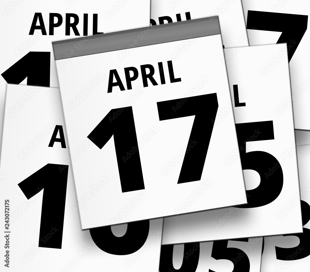 Abreißkalender blatt vom 17. APRIL und abgerissene Kalenderblätter im Hintergrund Abreißkalender blatt vom 17. APRIL und abgerissene Kalenderblätter im Hintergrund