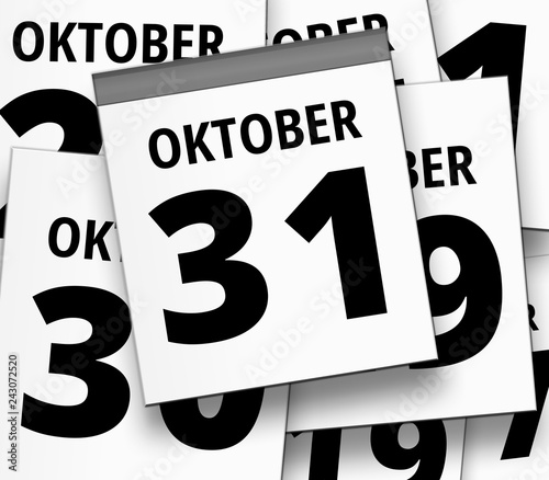 Abreißkalender blatt vom 31. OKTOBER und abgerissene Kalenderblätter im Hintergrund
