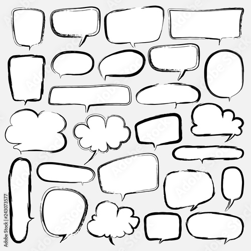 Bubbles Set Doodle Style Comic Balloon, Cloud Shaped Design Elements. Vector Illustration.