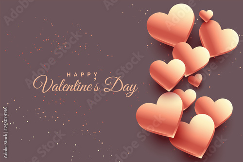 3d rose gold hearts valentine day background