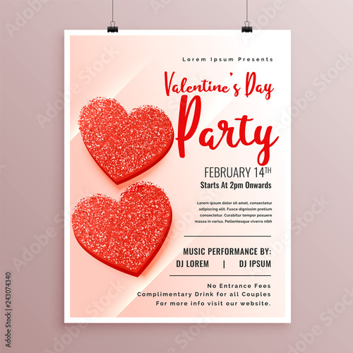 Wallpaper Mural red glitter hearts flyer design for valentines party Torontodigital.ca