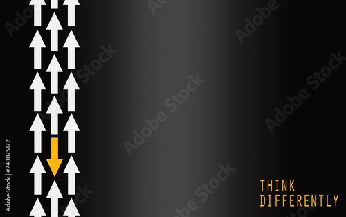 Yellow arrow changing direction, think differently concept