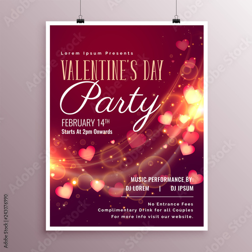 glowing hearts flyer template for valentines day