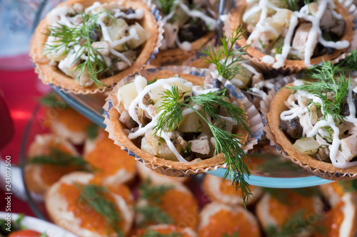 chicken, mushroom and pineapple salad with mayonnaise in tartlet