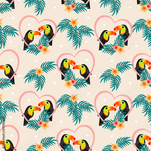 Cute couple toucan seamless pattern.