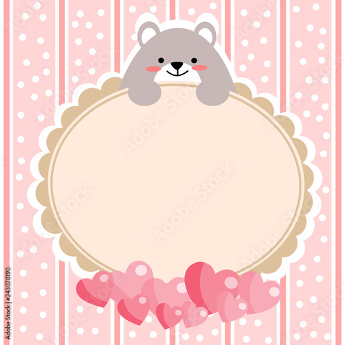 Sweet bear in Valentine s Day background.