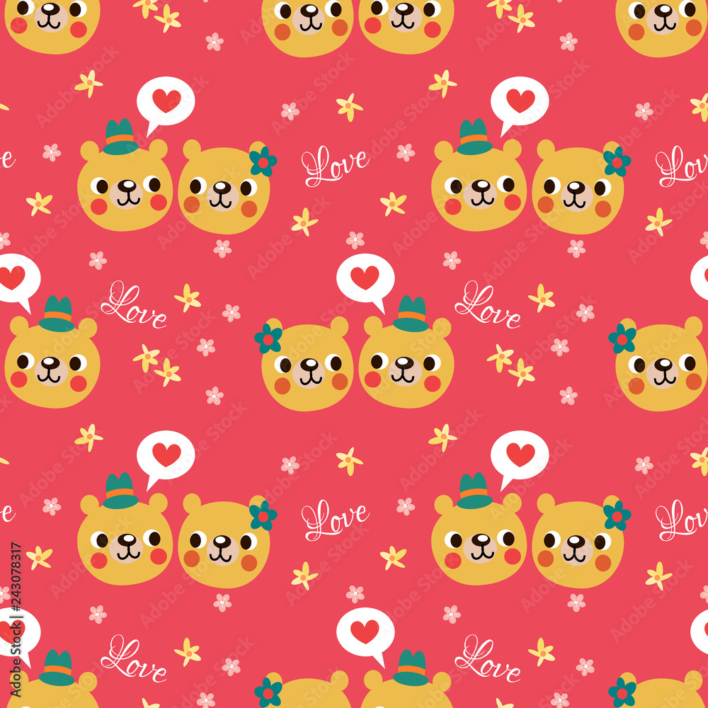 Cute bear face seamless pattern.