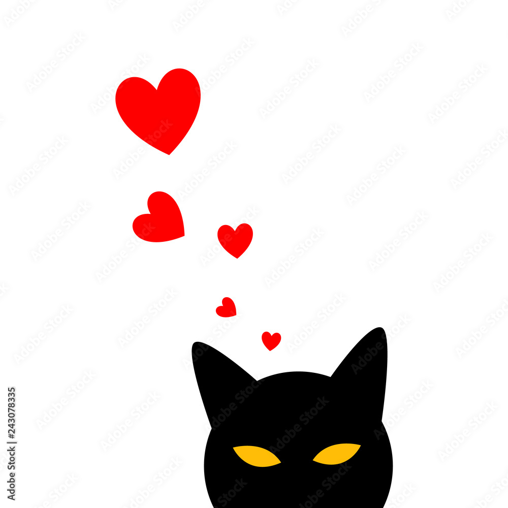 Valentine's Day Poster of Holiday Card with Cat and Hearts. Vector Illustration. Valentine's Day Poster of Holiday Card with Cat and Hearts. Vector Illustration.