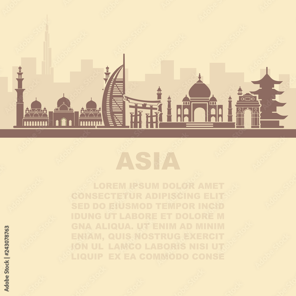 The layout of the leaflets with the sights Asia and place for text The layout of the leaflets with the sights Asia and place for text