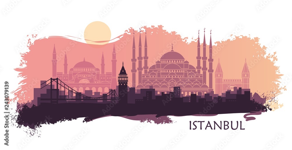 Fototapeta premium Landscape of the Turkish city of Istanbul. Abstract skyline with the main attractions