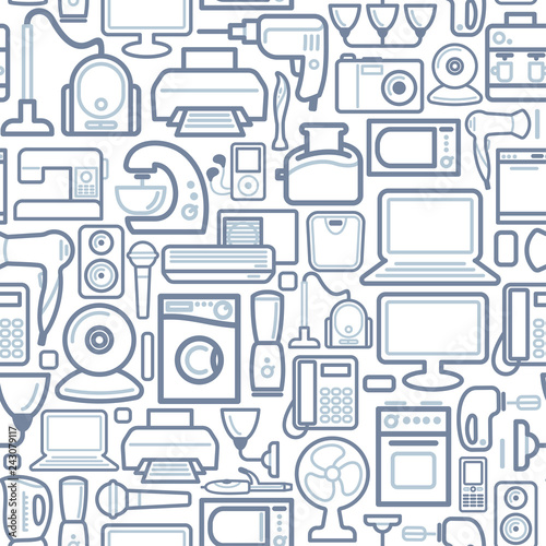Seamless pattern of outline home appliances icons