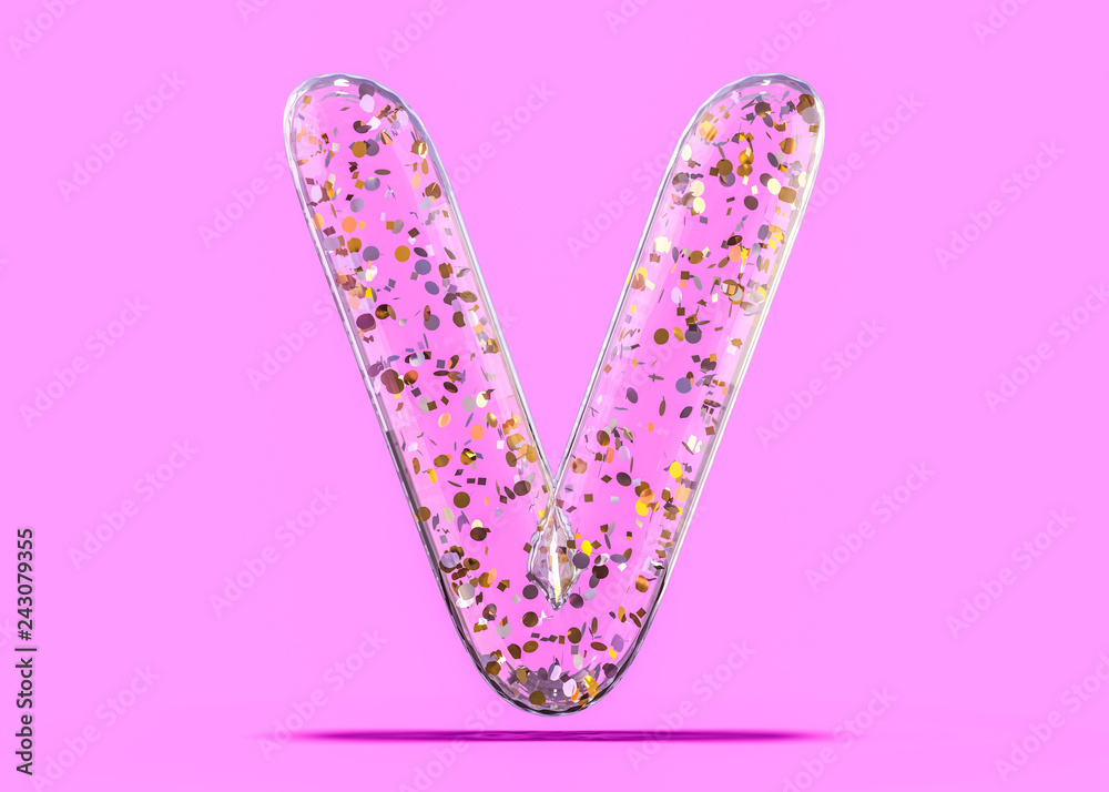 Letter V. Alphabet from transparent foil balloons. 3D Letter V. Alphabet from transparent foil balloons. 3D