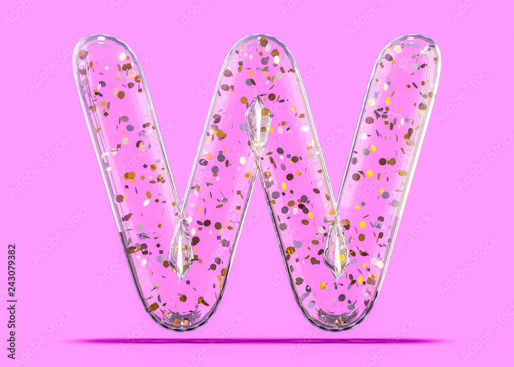 Letter W. Alphabet from transparent foil balloons. 3D Letter W. Alphabet from transparent foil balloons. 3D