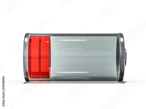 Battery icon with red charge indicator. 3D